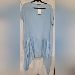 Nina Murati Light Blue Mini Dress/Tunic Made in Italy Lagenlook Pockets